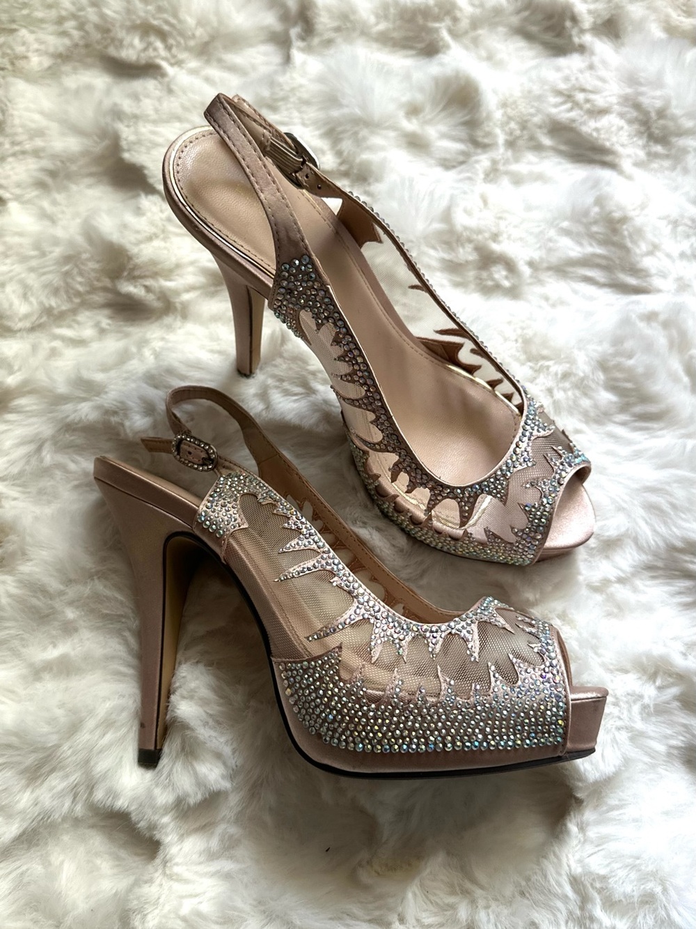 Lady Couture Ballroom Crystal Embellished Slingback Peep-Toe Heels - Women’s